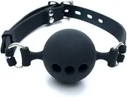 Lesik Silicone Breathable Ball Gag for Adult Bondage Restraints Sex Play (Black, 1.9in Ball)