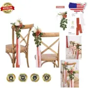 Terracotta Rose Pew Flowers with Soft Ribbons - Perfect for Wedding Chair Decor
