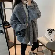 Plain Open Front Oversized Cardigan Gray - One Size