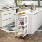 Indoor Moving Microwave Cart w/ Slide-Out Wire Storage Basket & Wheels, White