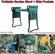 Garden Kneeler Stool Seat and Foam Pad Bench 2 in 1 Portable Folding Gardener Knee Protector Cushion Mat Foldable Outdoor Bench with 2 Pouches