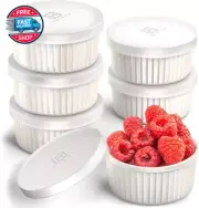Porcelain Ramekins with Silicone Storage Lids, Set of 6 White Ramekins,