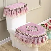 ALAGPNPMZH 3pcs Toilet Seat Cover Decorative Tank Cover Purple Blue Toilet Case Bathroom Washable Closestool Seat Cover Toilet seat(Pink)