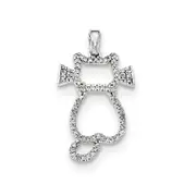14k White Gold Real Diamond Cat Pendant