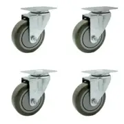 4 Inch SS Gray Polyurethane Wheel Swivel Top Plate Caster Set Service Caster