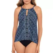 NWT Miraclesuit Womens Paillette Peephole Handkerchief Hem Swim Tankini Top 8-12