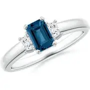 London Blue Topaz and Diamond Three Stone Ring