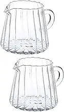 JEWEDECO 2pcs Small Milk Jug Coffee Creamer Pitcher Syrup Pitcher Liquid Measuring Cups Milk Jug Cup Mini Creamer Shot Measuring Cup Coffee Mug High Borosilicate Glass Transparent 200ml Pitcher