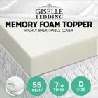 Memory Foam Mattress Topper 7cm DOUBLE SIZE 55kg/m³ 100% Visco Elastic Underlay