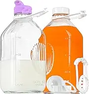 2 Pack 64 Oz Heavy Duty Glass Milk Bottle with Pour Spout and Reusable Airtight SCREW LID, 2 Qt Glass Water Bottle with 2 Exact Scale Lines - Glass Milk Jug Pitcher - 1/2 Gal Juice Bottles