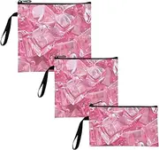 Pink Transparent Ice Cubes 3 pack Reusable Travel Snack Bags Portable Food-Safe Storage Zipper Bag for Camp Friends and Gear