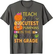 [X.Style] I Teach The Cutest Pumpkins in The Patch 5th Grade Boys Girl ds880 T-Shirt (S) Asphalt Grey