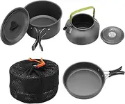 Vomeko Outdoor Aluminum Camping Cookware Mess Kit,2‑3 People Outdoor Teapot Set,Non Stick Coating Easy to Clean Portable Camping Cooker Combo