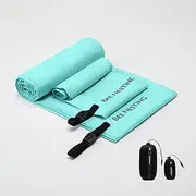 BEE NESTING Ultralight Quick Dry Towels in XLarge & Small Sizes with Compact Packable Pocket Microfiber Towel for Backpacking Travel Beach Hiking Swimming Sports & Yoga(Mint Green XL&S 2 Set)
