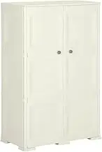 Durable Plastic Storage Cabinet, 79x43x125 cm, Wood Design Vanilla Ice, Multi-Purpose Home Office Locker with Doors & Adjustable Shelves for Organized Living