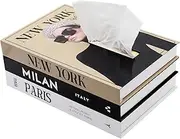 Senea Kay Rectangular Tissue Box Cover - Decorative Faux Book Tissue Box Holder, Large Enough to Fit Rectangular Tissue Boxes, Chic Modern Decor (Khaki Neutral)