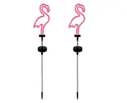 2 Pack Pink Neon Flamingo Solar Garden Lights Outdoor Solar Path Lights for Lawn Yard Walkways