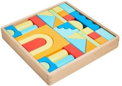 Wooden Block Set Stacking Colourful Rainbow Montessori Wood Kids Toddler Castle
