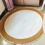 Celery Pets Premium Cotton Rope Area Rug - Soft, Durable, and Stylish Home Accent, Washable Round Vintage Reversible Woven Tassel Rug for Living Room, Comfortable Foot Feel (White,39.3 inch)