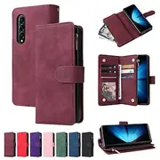 Phone Case For Samsung Galaxy Z Fold 6 Z Fold 5 Z Fold 4 Wallet Case Zipper With Card Holder Magnetic Flip Solid Colored PU Leather