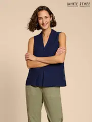White Stuff Blue Celia Jersey Mix Blouse With Linen (959907) | $104