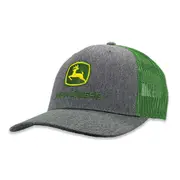 John Deere Trademark Logo Themed Trucker Mesh Cap Hat Heather Grey/Green