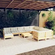Patio Sets 11 Piece Garden Lounge Set with Cream Cushions Pinewood