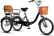 Folding Elderly Tricycle,Adult Rickshaw Pedal Tricycle,Leisure Mobility Vehicle,20inch Tandem Trike with Rear seat,Shock Absorber Front Fork,Sensitive Dual Brakes