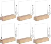 6-Pack Led Wooden Acrylic Light Base and Blanks, 7''Led Acrylic Light Base, Transparent Acrylic Night Lights with USB Cables, Wooden Bases with Acrylic Boards for Writing, Drawing, DIY, Gift