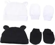 [SAFIGLE] Cotton Baby Beanies Mittens Set Newborn Warm Mittens Scratch- Soft Plush Boys Girls 2 Colors