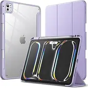 JETech Case for iPad Pro 11-Inch M4 2024 (5th Generation) with Pencil Holder, Clear Transparent Back Shell Slim Stand Shockproof Tablet Cover, Auto Wake/Sleep (Purple)