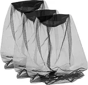 3-Pack Outdoor Insect-Proof Head Net Hat Stretchy Rim Mesh Face Cover for Fishing Hiking Camping Gardening