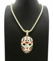 Hip Hop 14K Gold PT JASON MASK Pendant & 4mm 18" Franco Choker Chain Necklace