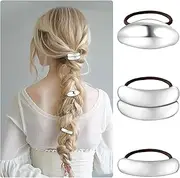 Silver Hair Cuffs 3PCS Silver Ponytail Cuff Hair Tie for Women Metal Hair Cuff Wrap for Thick Hair Cute Geometric Hair Accessories