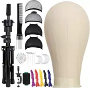 23 Inch Canvas Block Wig Head, Wig Stand Tripod with Head, Mannequin Head Wigs