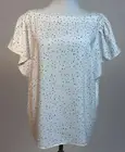 Ann Taylor Blouse Women XL White Butterfly Sleeves Light Blue Yellow Flecks
