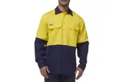 King Gee Mens Workcool Vented Closed Front Cotton Drill Work Shirt K54011 - Yellow/Navy