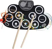 9 Pads Electronic Drum Set, 9 Pads Roll Up Drum Pad Electronic Drum Set Built in Speaker Rechargeable Portable Foldable Electronic Practice Drum with Headphone Jack for Kids