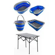 Kings Collapsible Sink + 10L Bucket + Laundry Basket + Dish Rack + Camping Table