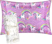 Miss Adola Silk Pillowcase - 50x75cm Standard Size Mulberry Kids Pillow Cases for Hair and Skin with Zipper Cute Cartoon Kawaii Bed Pillow Protector for Boys Girls Teens, Rainbow Unicorn