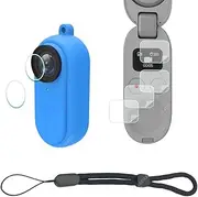 Rubber Sleeve Case for Insta360 Go 2 + Screen Protector + Wrist Lanyard,ULBTER Blue Silicone Protective Case for Insta 360 Go 2 Action Camera Accessory