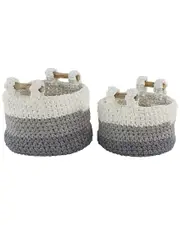 Peyton Lane Set of 2 Bohemian Round White Polyester Storage Basket