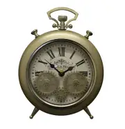 Vintage Stopwatch Style Gold and Silver Skeleton Desk Clock with Moving Gears