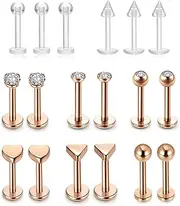 [PiercingJ] Tragus Earrings 16G Stainless Steel Tragus Stud Earrings for Women Grils CZ Barbell Body Piercing Jewelry 18pcs