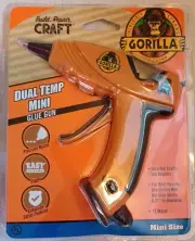 Gorilla Dual Temp Hot Glue Mini Gun Comfort Folding Stand Long Nozzle, 12 Watts