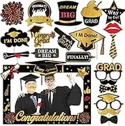Graduation Party Photo Booth Props, Black and Gold Photo Frame Set, 22 Pieces Celebration Decorations