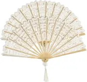 Cabilock 2pcs Vintage Lace Hand Fan Handheld Folding Fan Tassel for Dance Party Wedding