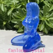 3" blue Opalite Women Naked Quartz Crystal Skull Carved Goddess Reiki 1pc
