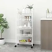 5-Tier Kitchen Trolley White 46x26x105 cm Iron,Rolling Storage Cart with Mesh Baskets for Kitchen, Bathroom, and Office Kitchen Furniture