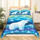 Size Polar Bear Duvet Cover Boys Girls Cartoon Bear Bedding Set for Kids